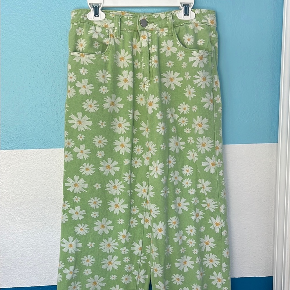 Floral Green Straight Leg Jeans